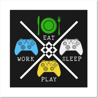 EAT WORK PLAY SLEEP REPEAT Posters and Art